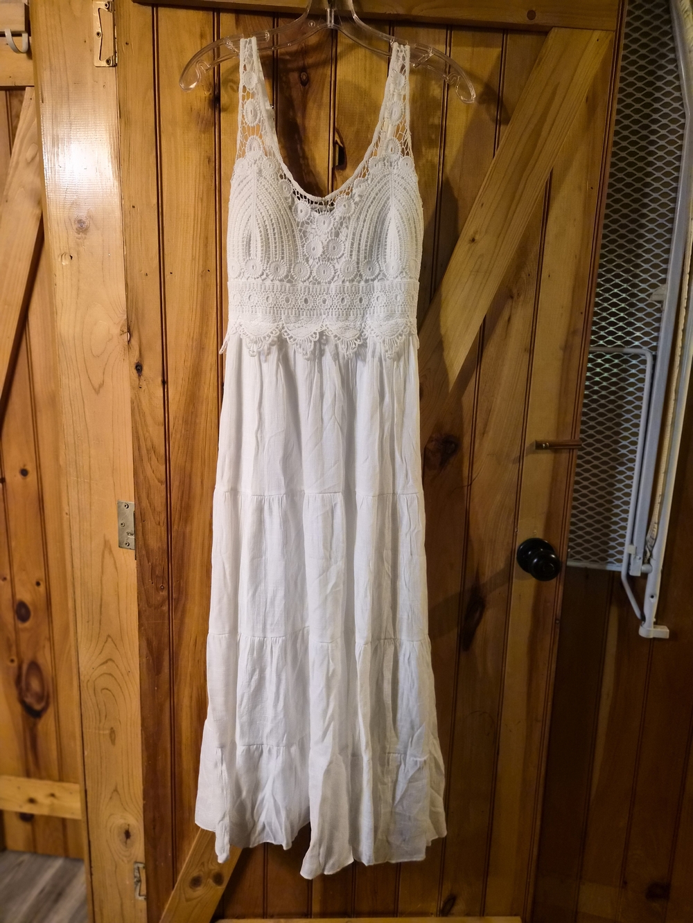 Boho White Crochet Bodice Maxi Dress for Women